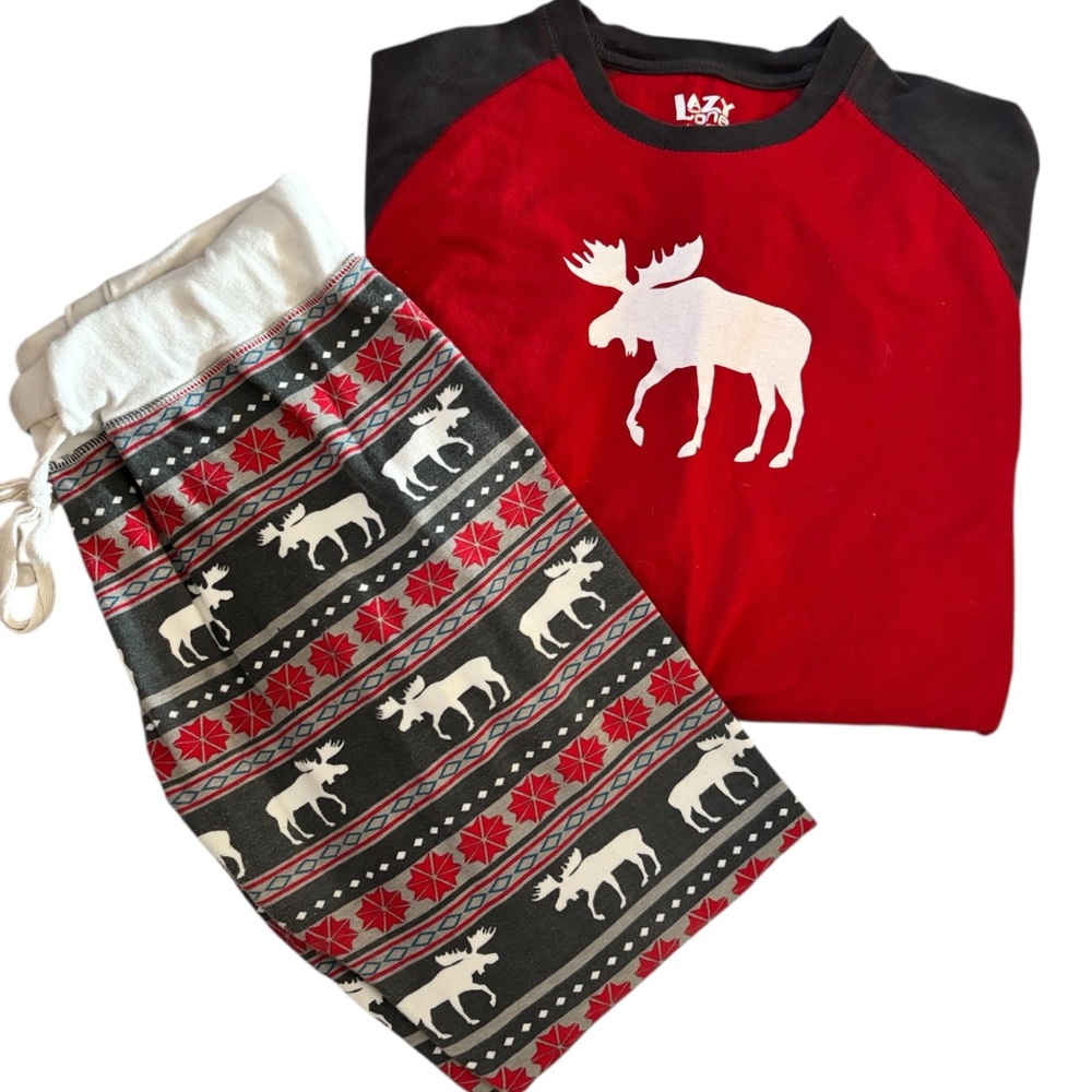 Lazy One Red and Gray Moose Pajama Set